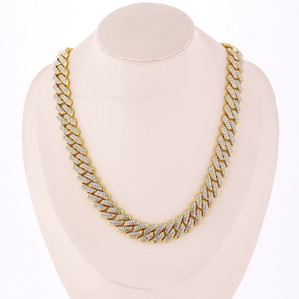 Hip Hop Geometric Rhombus Full Diamond Cuban Chain Necklace Fashion Unisex Statement Jewelry