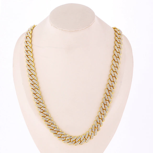Hip Hop Geometric Rhombus Full Diamond Cuban Chain Necklace Fashion Unisex Statement Jewelry