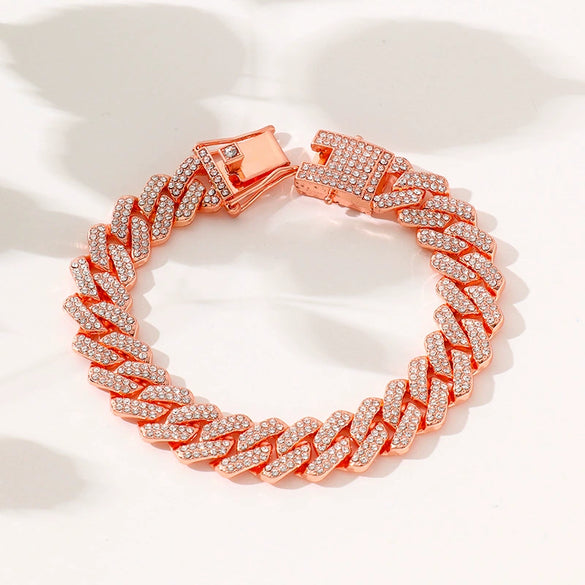 Hip Hop Geometric Rhombus Full Diamond Cuban Chain Necklace Fashion Unisex Statement Jewelry