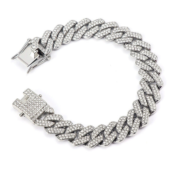 Hip Hop Geometric Rhombus Full Diamond Cuban Chain Necklace Fashion Unisex Statement Jewelry