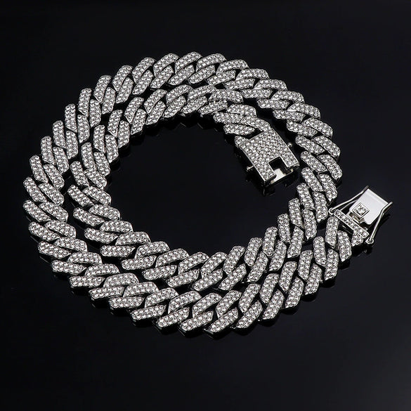 Hip Hop Geometric Rhombus Full Diamond Cuban Chain Necklace Fashion Unisex Statement Jewelry