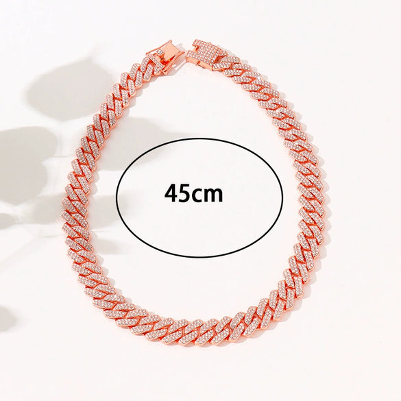 Hip Hop Geometric Rhombus Full Diamond Cuban Chain Necklace Fashion Unisex Statement Jewelry