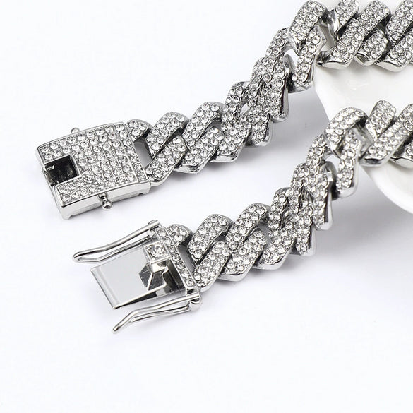Hip Hop Geometric Rhombus Full Diamond Cuban Chain Necklace Fashion Unisex Statement Jewelry
