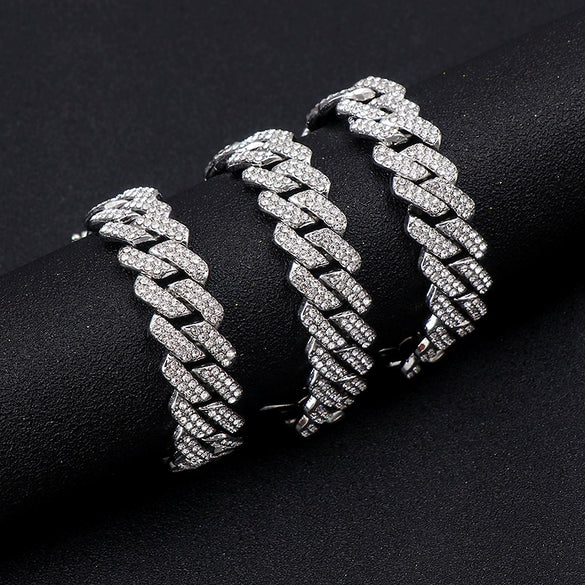 Hip Hop Geometric Rhombus Full Diamond Cuban Chain Necklace Fashion Unisex Statement Jewelry