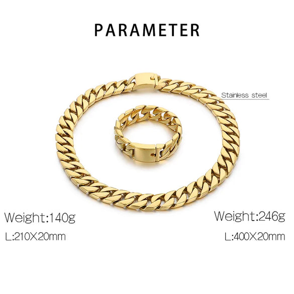 Hip-Hop Geometric Solid Color 304 Stainless Steel 18K Gold Plated Men'S Bracelets Necklace