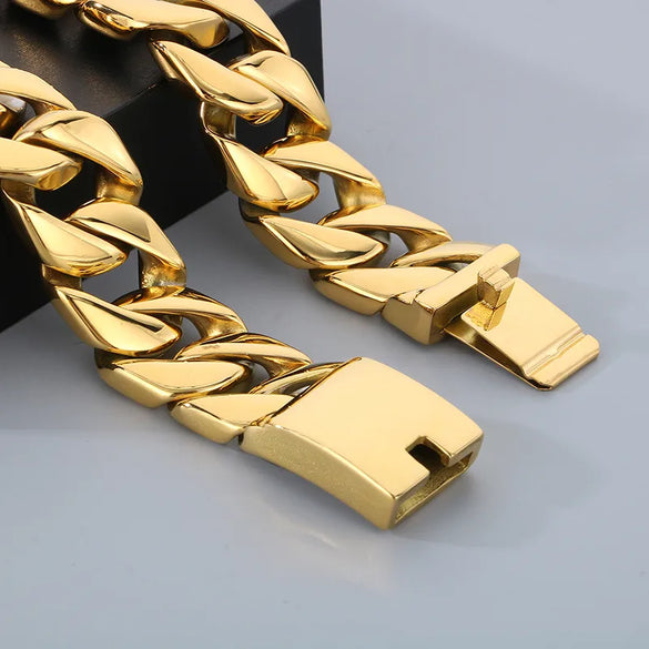 Hip-Hop Geometric Solid Color 304 Stainless Steel 18K Gold Plated Men'S Bracelets Necklace