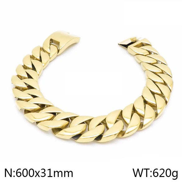 Hip-Hop Geometric Solid Color 304 Stainless Steel 18K Gold Plated Men'S Bracelets Necklace