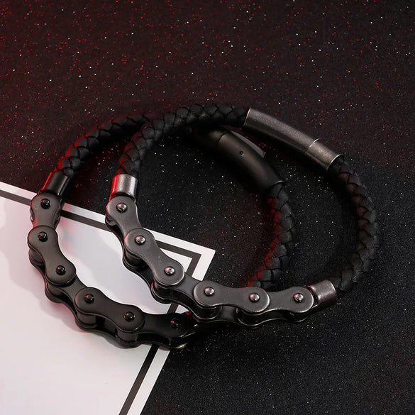 Hip-Hop Geometric 304 Stainless Steel Leather Braid 18K Gold Plated Men'S Bracelets
