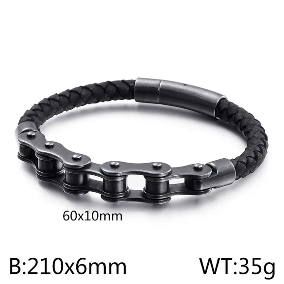 Hip-Hop Geometric 304 Stainless Steel Leather Braid 18K Gold Plated Men'S Bracelets