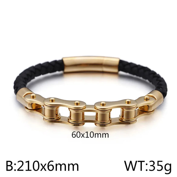 Hip-Hop Geometric 304 Stainless Steel Leather Braid 18K Gold Plated Men'S Bracelets
