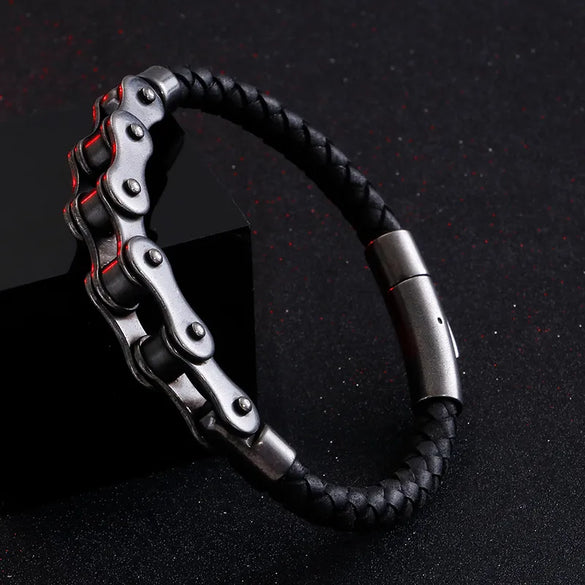 Hip-Hop Geometric 304 Stainless Steel Leather Braid 18K Gold Plated Men'S Bracelets