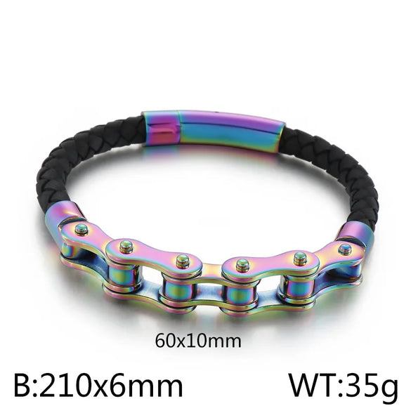 Hip-Hop Geometric 304 Stainless Steel Leather Braid 18K Gold Plated Men'S Bracelets