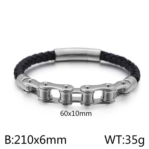 Hip-Hop Geometric 304 Stainless Steel Leather Braid 18K Gold Plated Men'S Bracelets