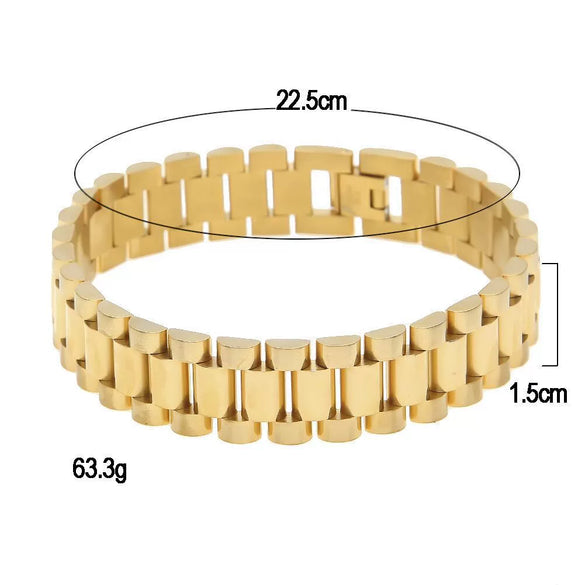 Hip Hop Geometric Stainless Steel Strap Bracelet For Men And Unisex Punk Electroplated Gun Black Watch Chain Style Jewelry