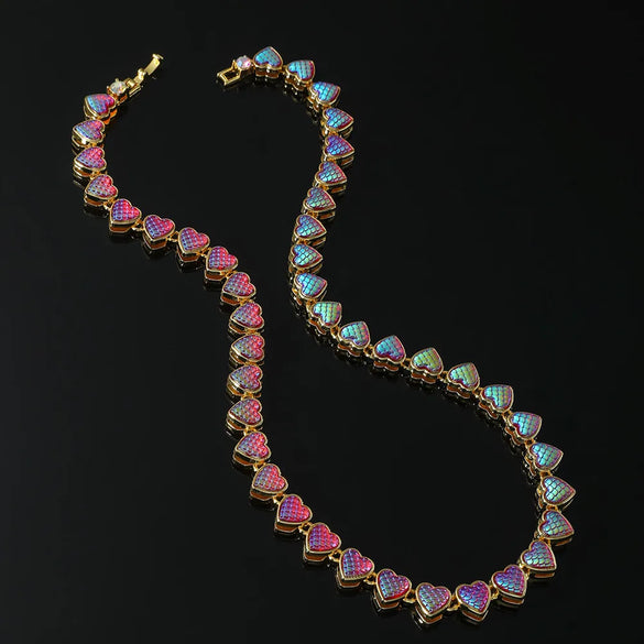 Hip-Hop Heart Shape Alloy Inlay Zircon Men'S Necklace