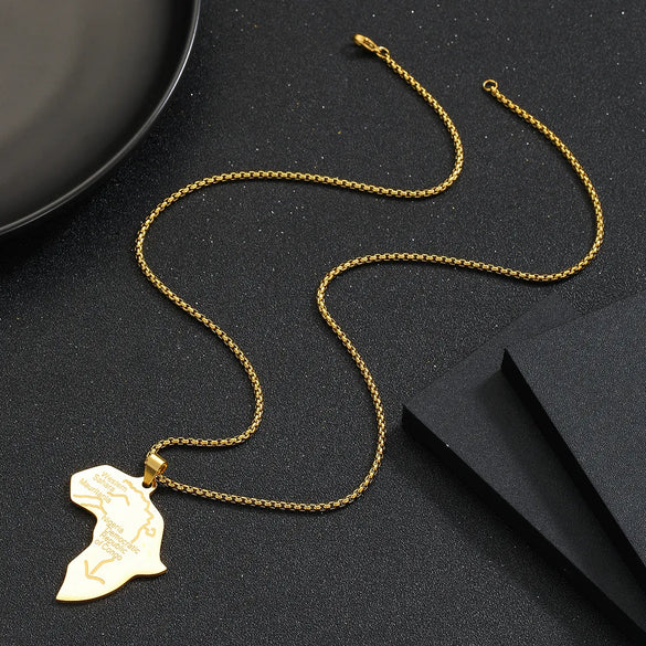 Hip-hop Map Stainless Steel Plating 18k Gold Plated Unisex Pendant Necklace