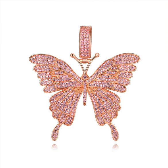 Hip Hop Micro Inlaid Zircon Butterfly Cuban Chain Necklace Alloy Electroplated Animal Style Fashion Jewelry For Women And Men