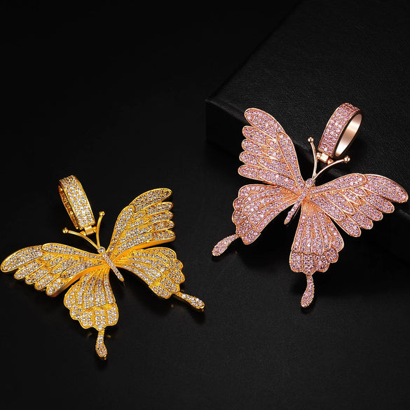 Hip Hop Micro Inlaid Zircon Butterfly Cuban Chain Necklace Alloy Electroplated Animal Style Fashion Jewelry For Women And Men