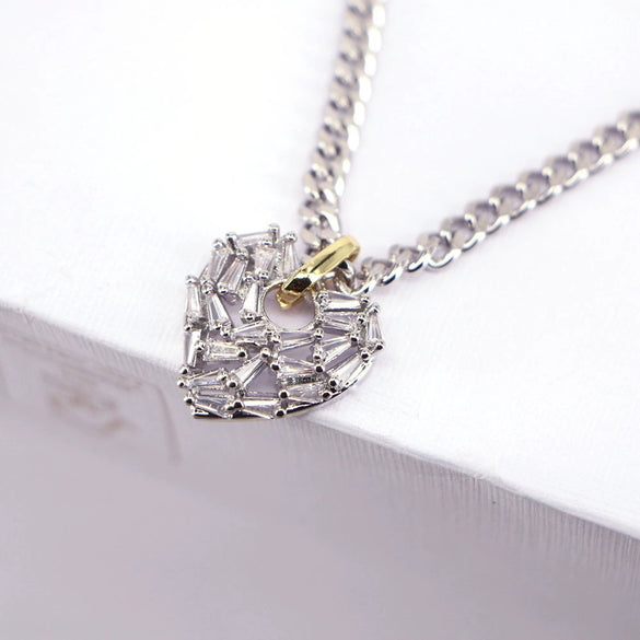 Hip Hop Micro Inlaid Zircon Heart Pendant Copper Necklace With Water Wave Chain Electroplated Clavicle Chain For Men And Women