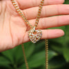 Hip Hop Micro Inlaid Zircon Heart Pendant Copper Necklace With Water Wave Chain Electroplated Clavicle Chain For Men And Women