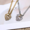 Hip Hop Micro Inlaid Zircon Heart Pendant Copper Necklace With Water Wave Chain Electroplated Clavicle Chain For Men And Women