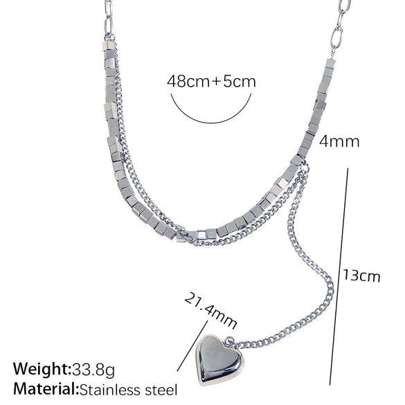 Hip Hop Necklace Love Pendant 316L Stainless Steel Square Cuban Chain Electroplated