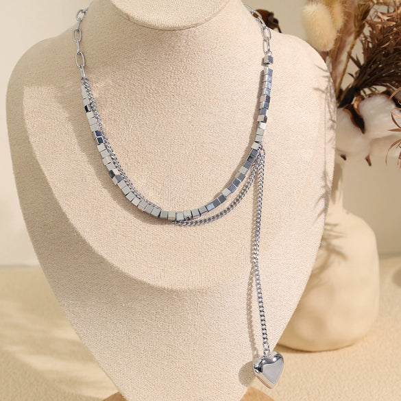 Hip Hop Necklace Love Pendant 316L Stainless Steel Square Cuban Chain Electroplated