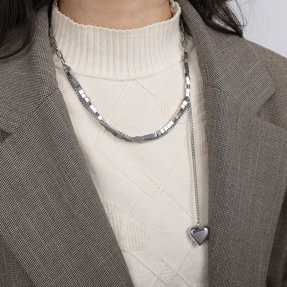 Hip Hop Necklace Love Pendant 316L Stainless Steel Square Cuban Chain Electroplated