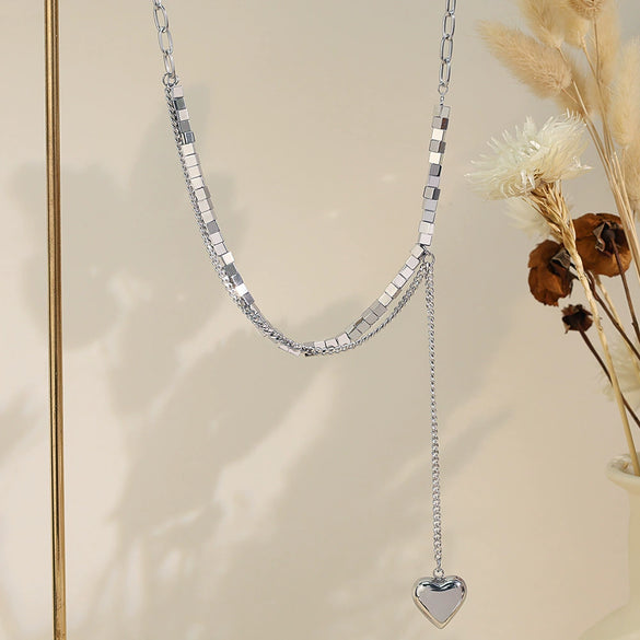 Hip Hop Necklace Love Pendant 316L Stainless Steel Square Cuban Chain Electroplated