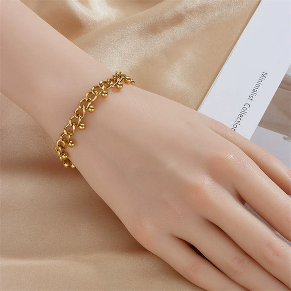 Hip Hop Neutral Style Simple Chain With Steel Ball Stitching And Tassel Titanium Steel Bracelet Geometric Electroplated