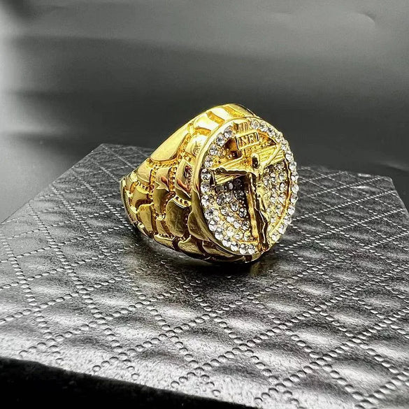 Hip-Hop Punk Cross Titanium Steel Plating Inlay Rhinestones Men'S Wide Band Rings