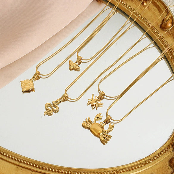 Hip Hop Punk Exaggerated Crayfish Crab Snake Zodiac Animal Pendant Necklace In Titanium Steel With Electroplating For Women