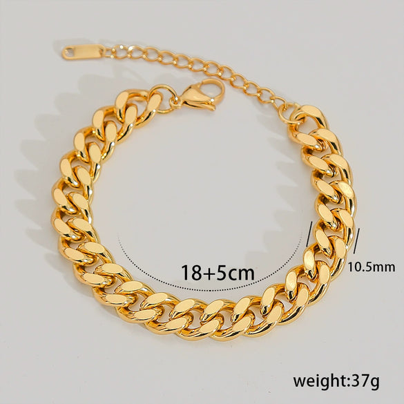 Hip Hop Punk Style Stainless Steel Geometric Cuban Bracelet Plated Real Gold Handmade Woven Chain