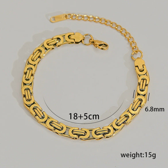 Hip Hop Punk Style Stainless Steel Geometric Cuban Bracelet Plated Real Gold Handmade Woven Chain