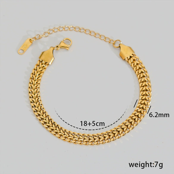 Hip Hop Punk Style Stainless Steel Geometric Cuban Bracelet Plated Real Gold Handmade Woven Chain