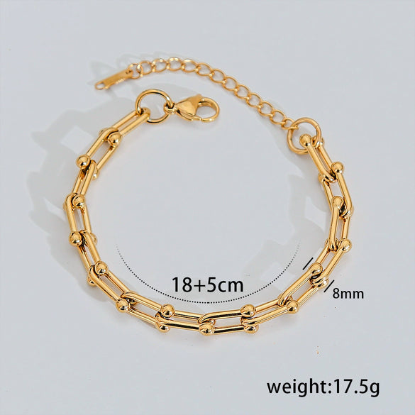 Hip Hop Punk Style Stainless Steel Geometric Cuban Bracelet Plated Real Gold Handmade Woven Chain
