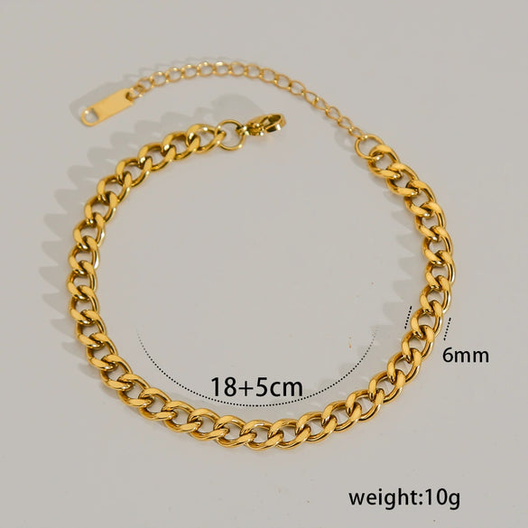 Hip Hop Punk Style Stainless Steel Geometric Cuban Bracelet Plated Real Gold Handmade Woven Chain