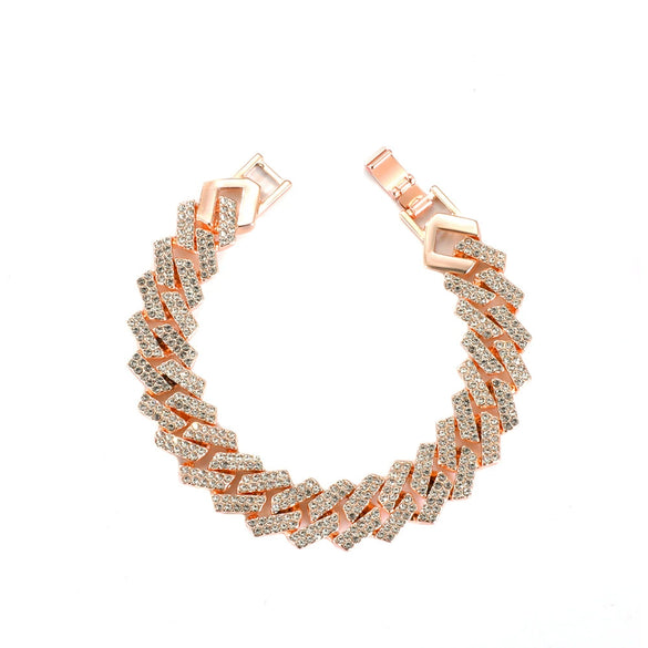 Hip Hop Punk Style Wide Cuban Bracelet With Flash Diamond And Geometric Pattern Alloy Material