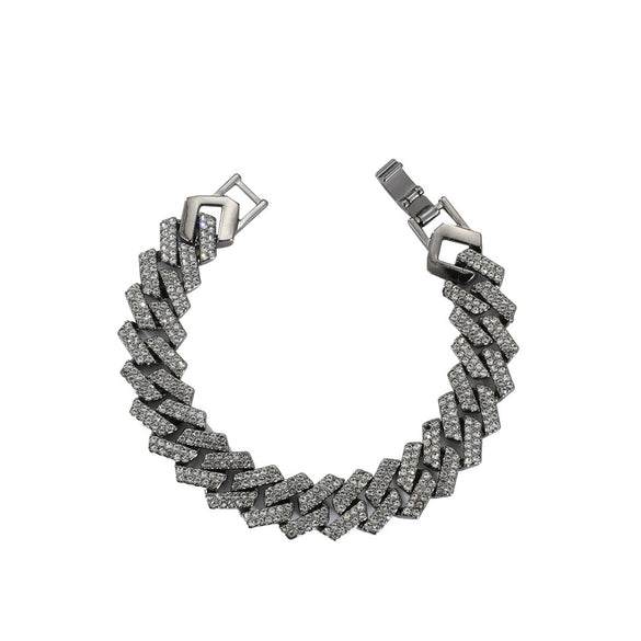 Hip Hop Punk Style Wide Cuban Bracelet With Flash Diamond And Geometric Pattern Alloy Material