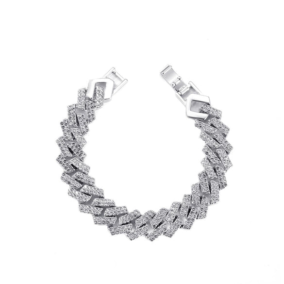 Hip Hop Punk Style Wide Cuban Bracelet With Flash Diamond And Geometric Pattern Alloy Material