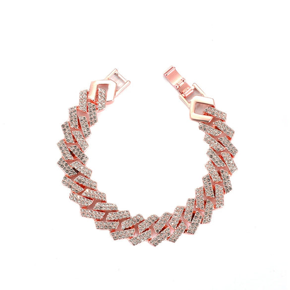 Hip Hop Punk Style Wide Cuban Bracelet With Flash Diamond And Geometric Pattern Alloy Material