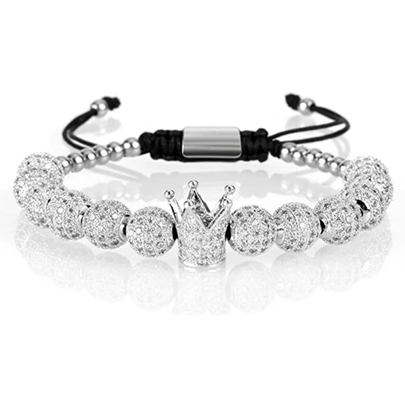 Hip-Hop Retro Crown Copper Inlay Zircon Men'S Bracelets