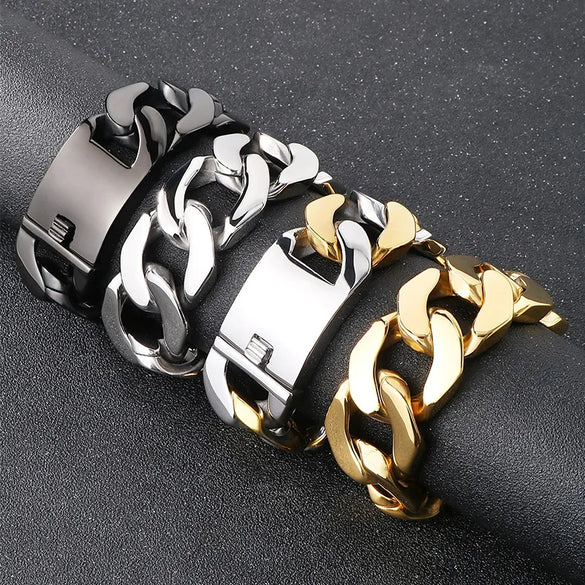 Hip-Hop Retro Geometric 304 Stainless Steel 18K Gold Plated Men'S Bracelets Men Chain Bracelets