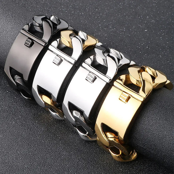 Hip-Hop Retro Geometric 304 Stainless Steel 18K Gold Plated Men'S Bracelets Men Chain Bracelets