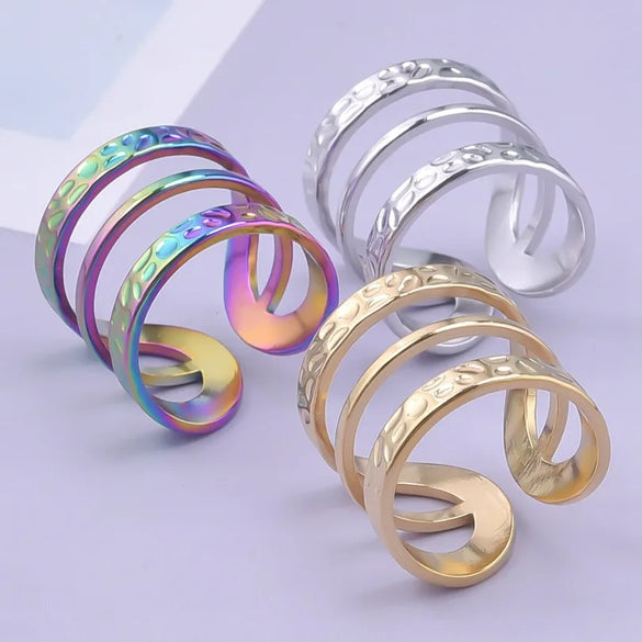 Wholesale Jewelry Hip-Hop Retro Geometric Solid Color 304 Stainless Steel 18K Gold Plated Polishing Open Rings