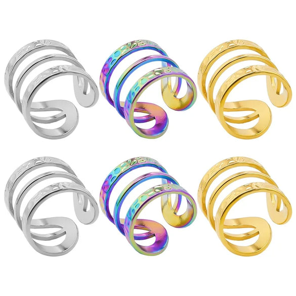 Wholesale Jewelry Hip-Hop Retro Geometric Solid Color 304 Stainless Steel 18K Gold Plated Polishing Open Rings