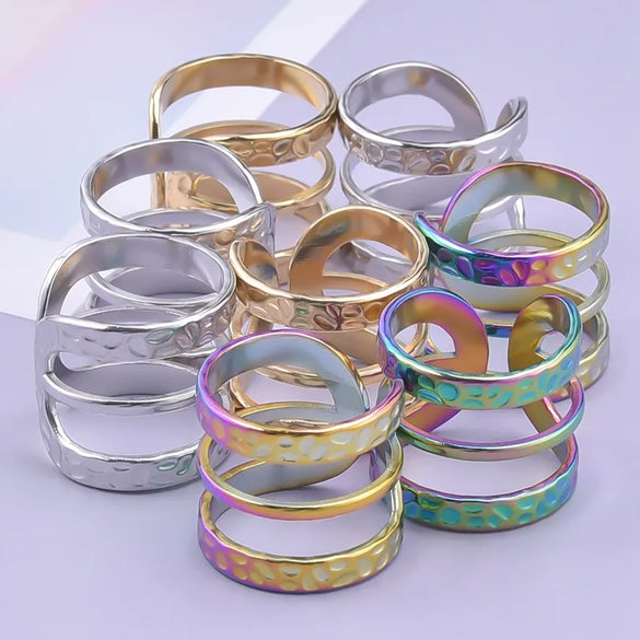 Wholesale Jewelry Hip-Hop Retro Geometric Solid Color 304 Stainless Steel 18K Gold Plated Polishing Open Rings