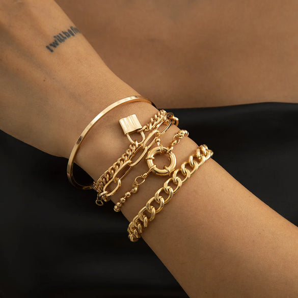 Hip-Hop Retro Round Lock Alloy Wholesale Bracelets