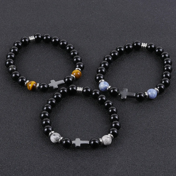 Hip-Hop Retro Round Natural Stone Beaded Handmade Men'S Bracelets