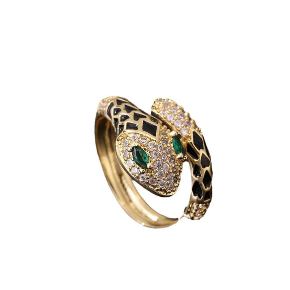Hip-Hop Retro Simple Style Snake Copper Plating Inlay Zircon Gold Plated Open Rings